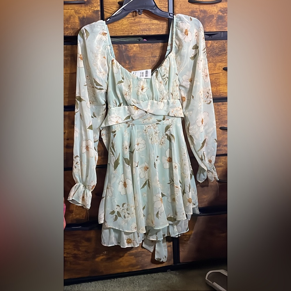 Marshals, floral, dress,  light blue and white